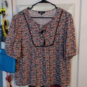 Angels Floral Blouse - Black and Pink, Balloon Sleeves